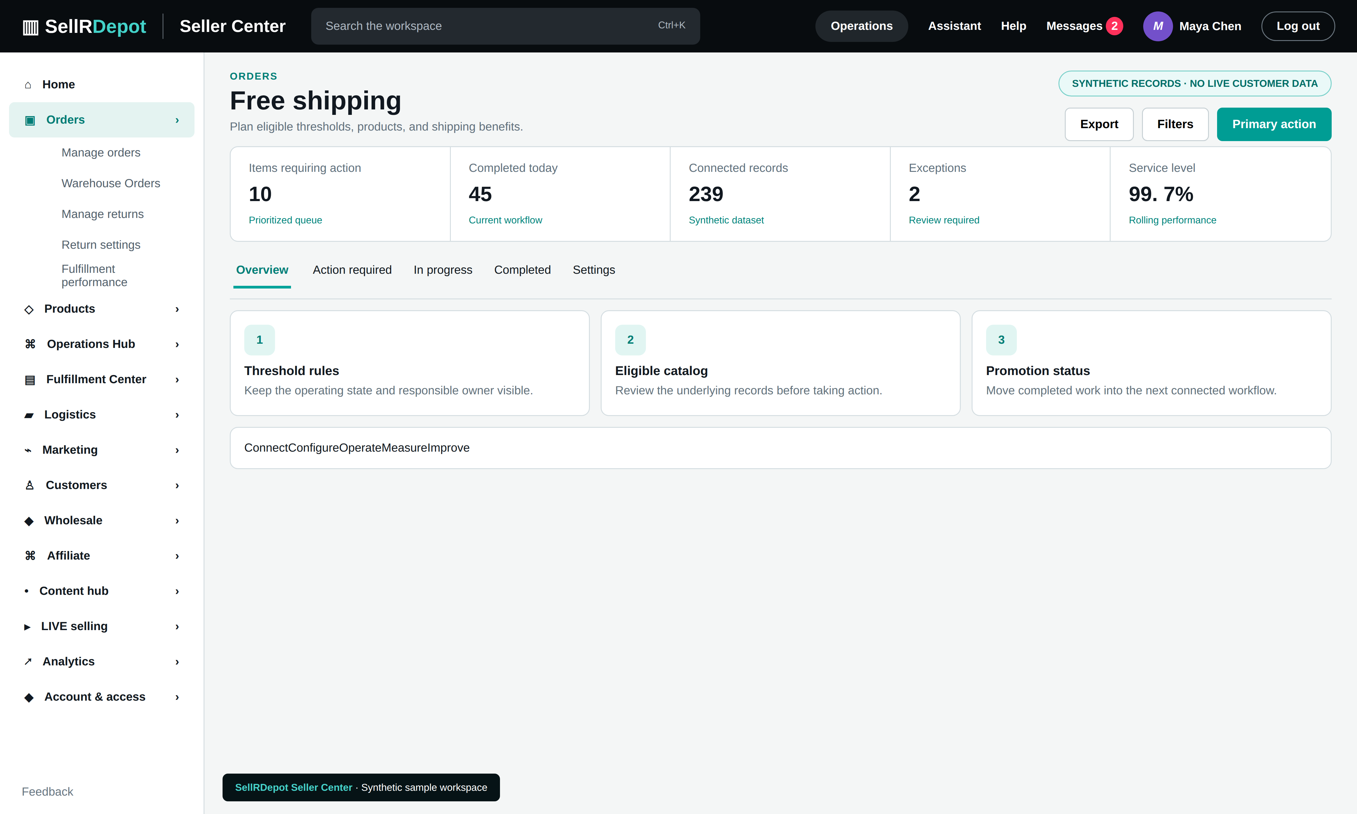 SellRDepot Free-shipping controls interface