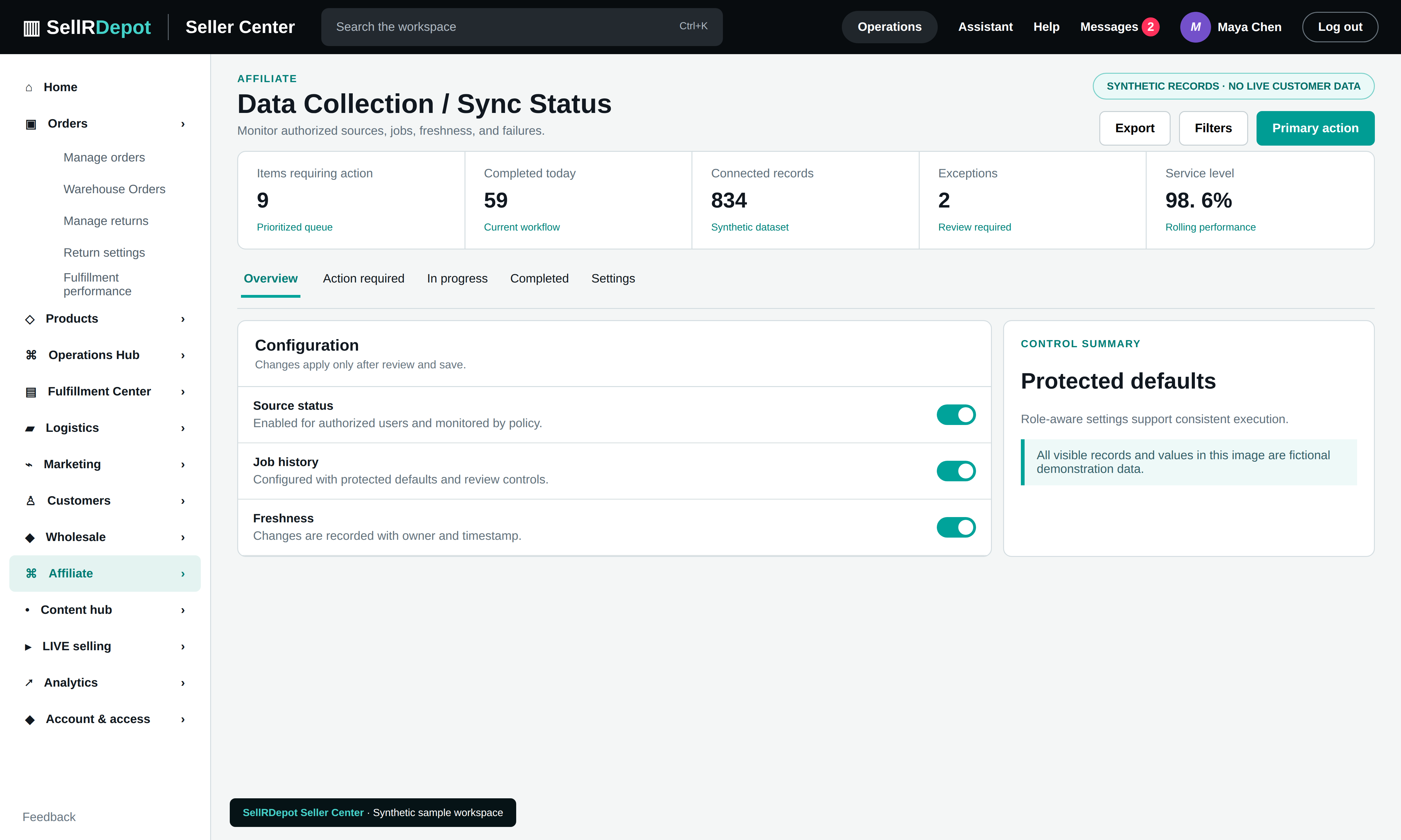 SellRDepot Affiliate synchronization interface