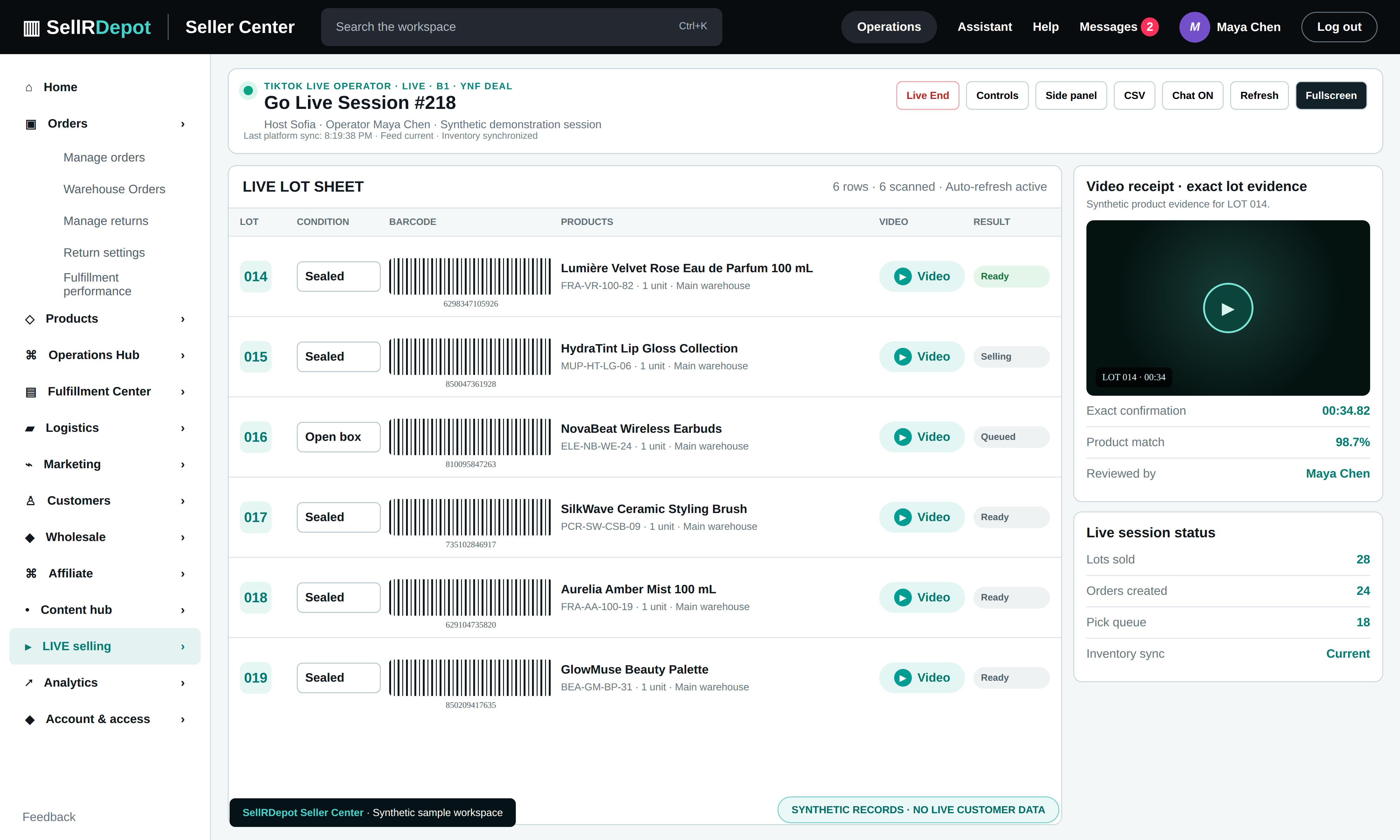 SellRDepot LIVE lot sheet interface